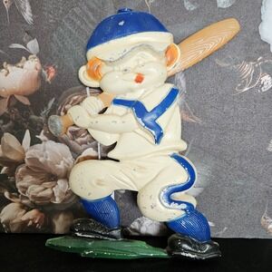 Vintage 1976 SEXTON METALCRAFT Cast Metal Baseball Player Wall Art - 9.5"